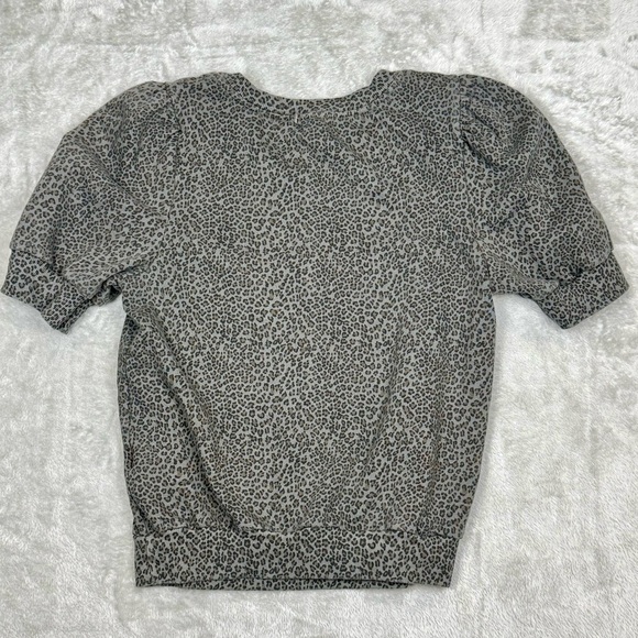 Anthropologie T.La Short Puff Sleeves Sweatshirt Leopard Print Sage Green Small - Picture 7 of 9